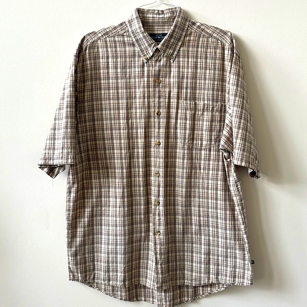 Men’s Moose Creek Button Down Collar Shirt Short Sleeve Khaki Black White XLT